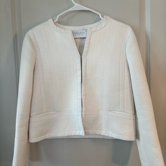 Sandro Kimmy Off White/Cream Textured Feminine Lady Jacket/Blazer, Size 38/2 - Picture 2 of 11
